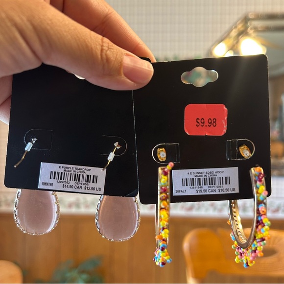 Torrid Multicolor Beaded Hoops and Lavender Teardrop Earrings - Picture 2 of 2